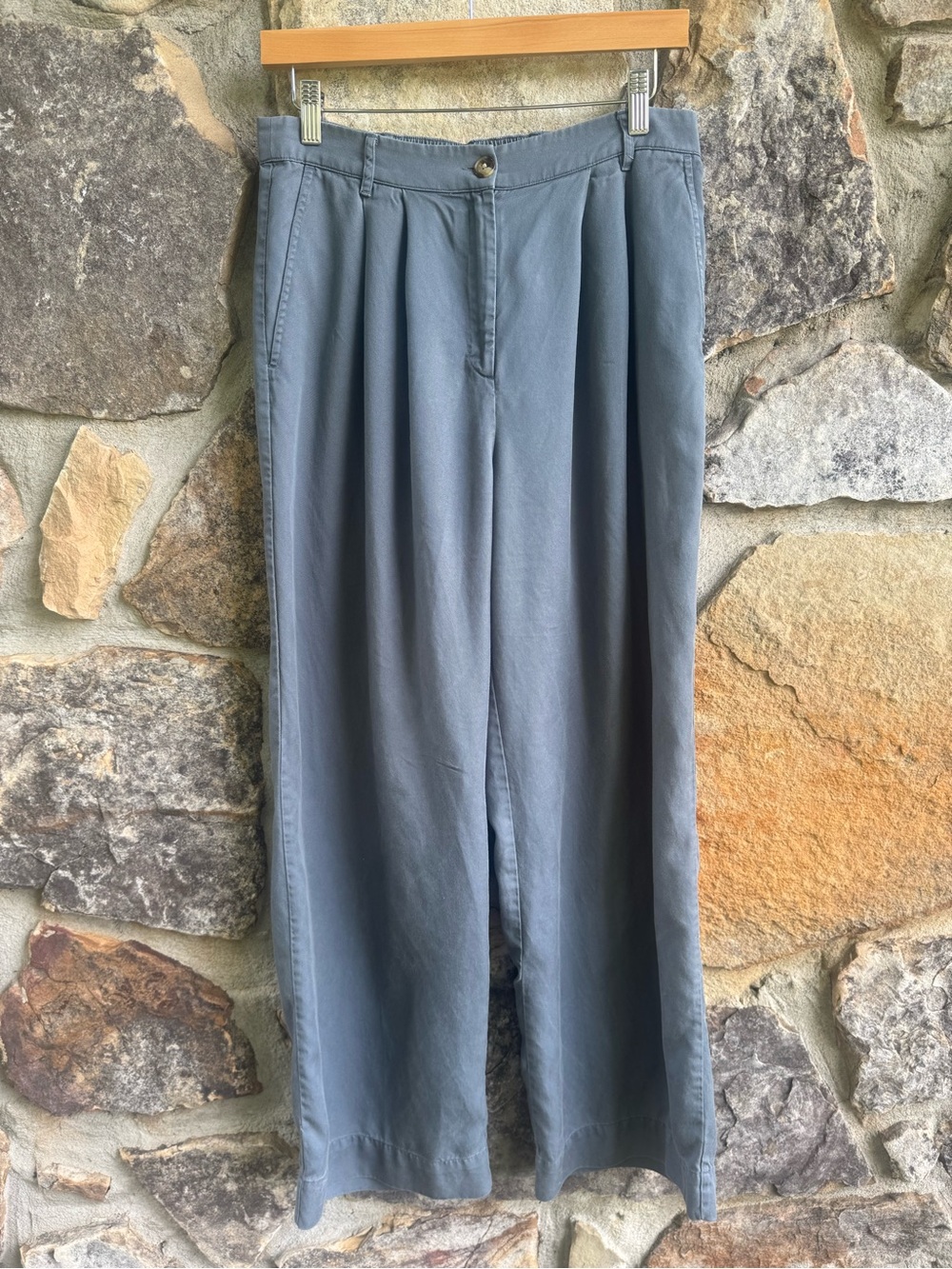 The Drop Pants M Blue Gray Pleated Wide Leg Elastic Back Trousers 100% Lyocell